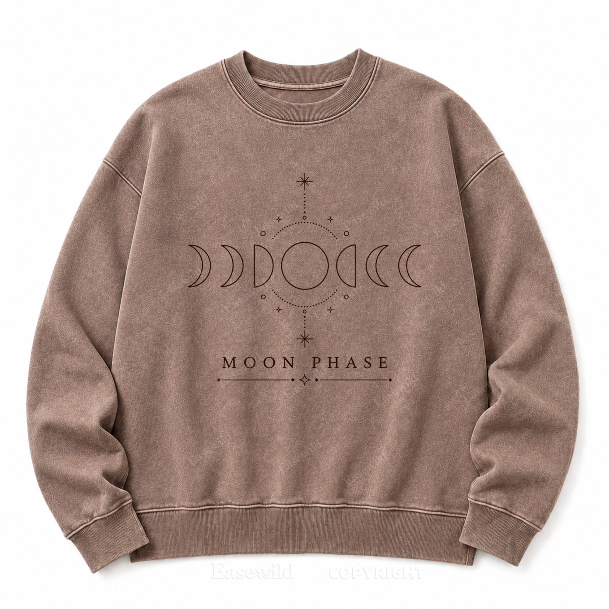 Moon Phase Celestial Front Graphic Washed Crewneck