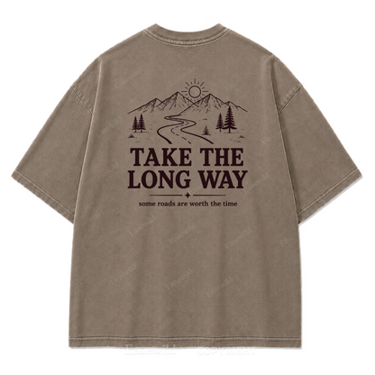 Take the Long Way Mountain Washed Print Tee