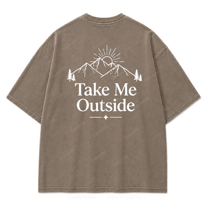 Take Me Outside Minimalist Mountain Washed Print Tee