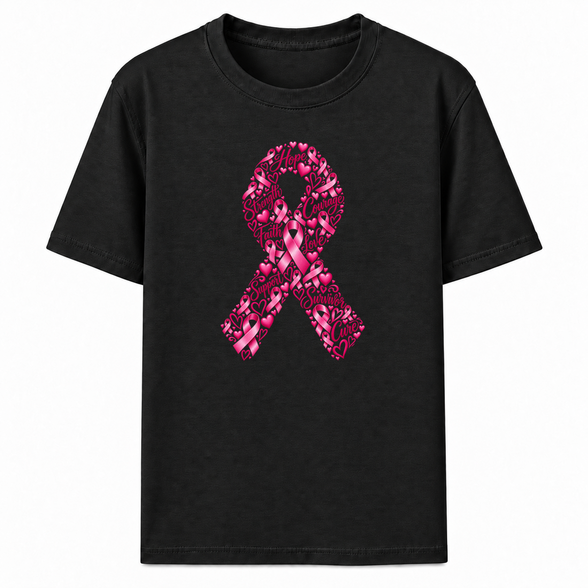 Pink Ribbon Hearts Graphic T-Shirt