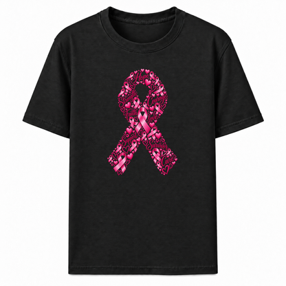 Pink Ribbon Hearts Graphic T-Shirt