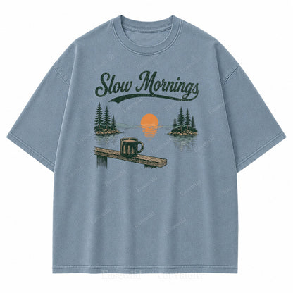 Slow Mornings Lake Coffee Washed Print Tee