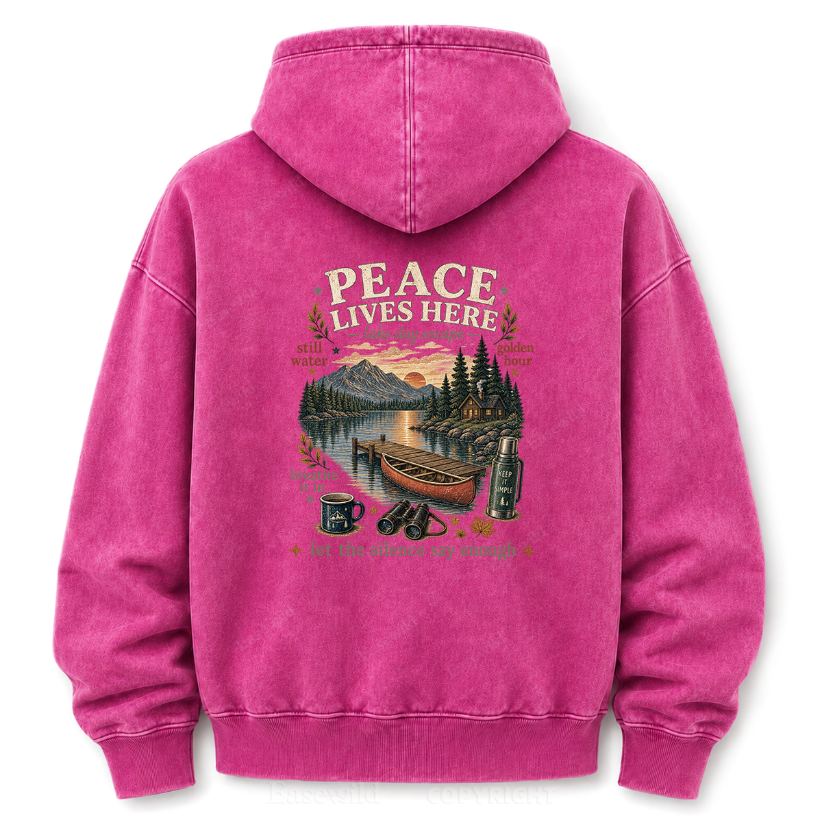 Peace Lives Here Lake Escape Washed Graphic Hoodie