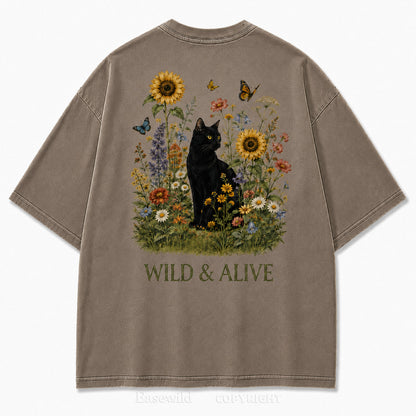 Wild Garden Black Cat Print Tee