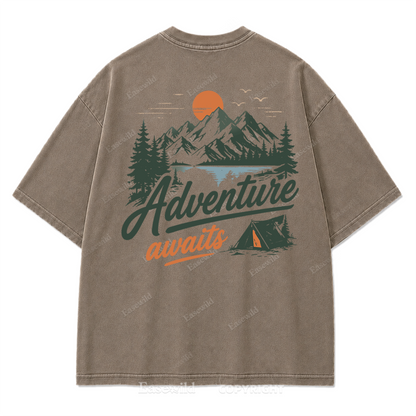 Adventure Awaits Mountain Camp Washed Print Tee