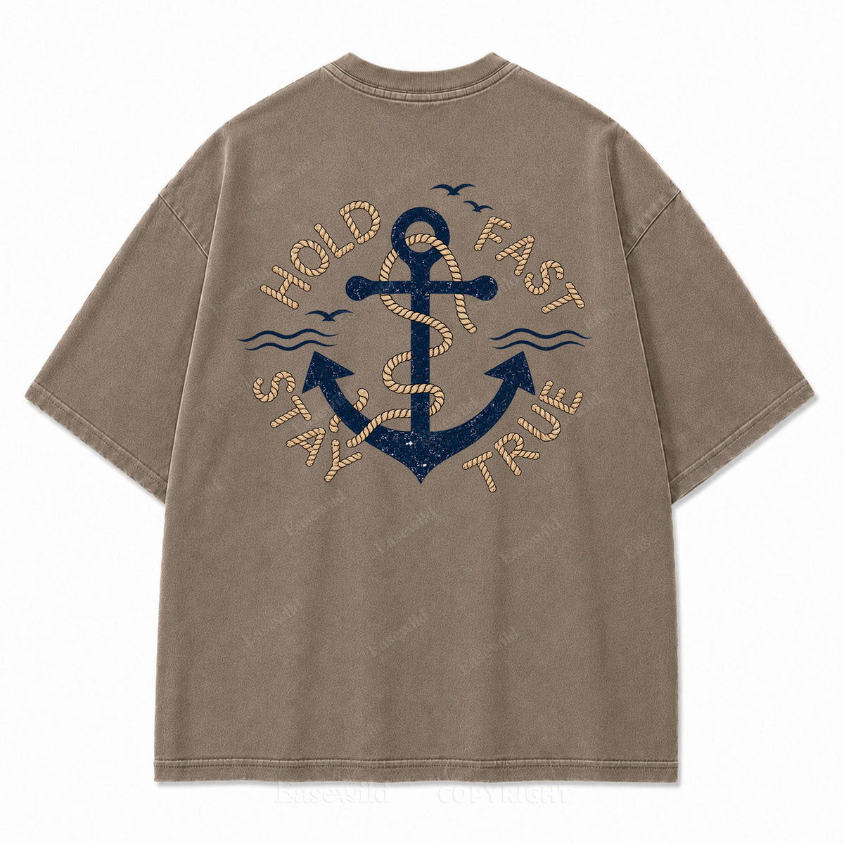 Hold Fast Stay True Nautical Anchor Washed Graphic Tee