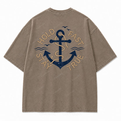 Hold Fast Stay True Nautical Anchor Washed Graphic Tee