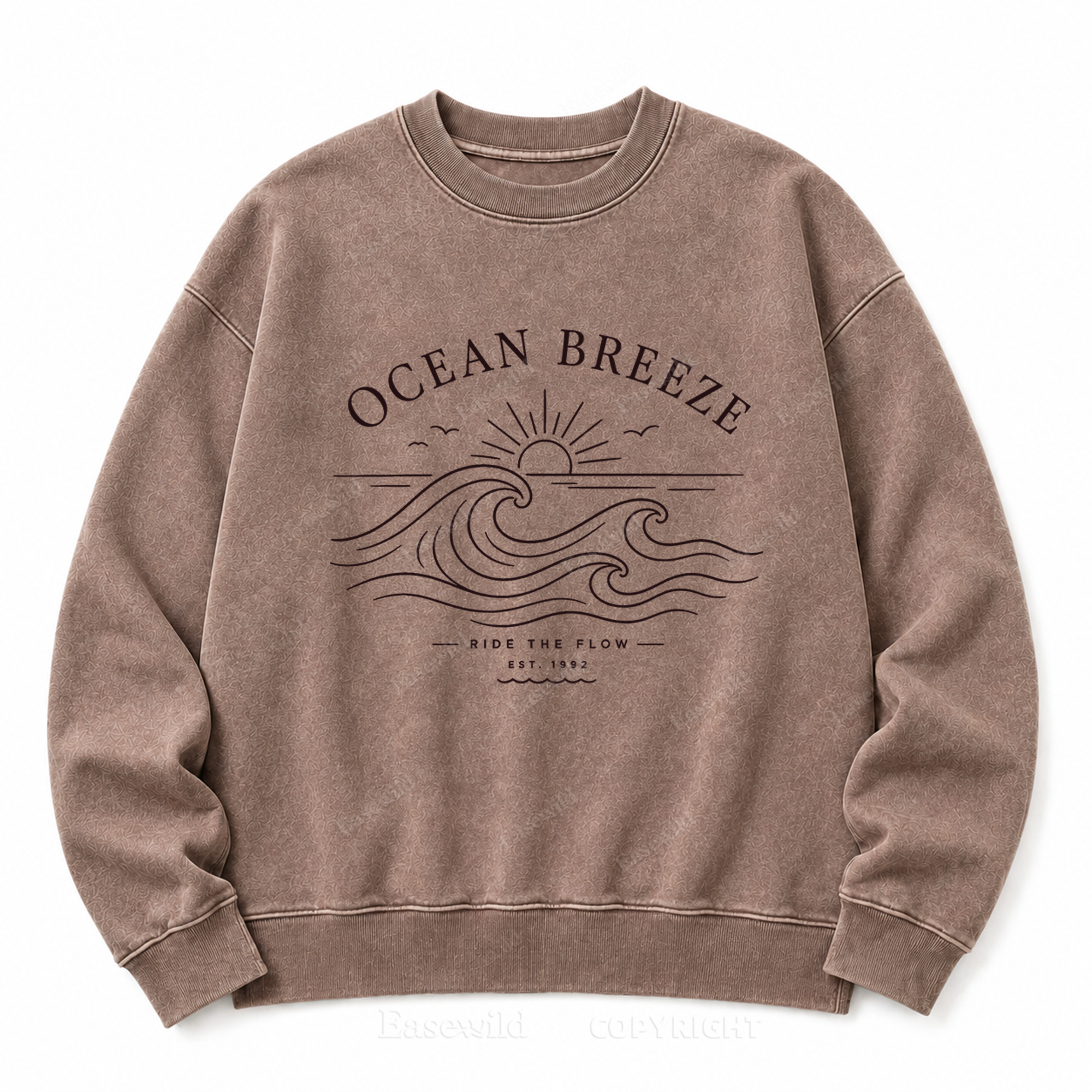Ocean Breeze Front Graphic Washed Crewneck
