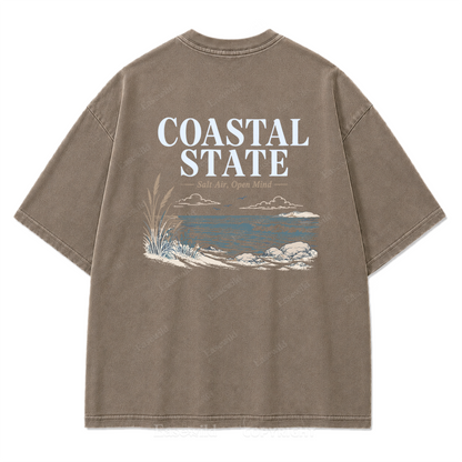 Coastal State Ocean Shore Washed Print Tee