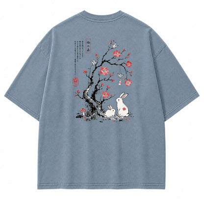 Japanese Plum Blossom Rabbit Graphic T-Shirt