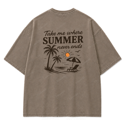 Summer Never Ends T-Shirt mit Strand-Print-Waschung
