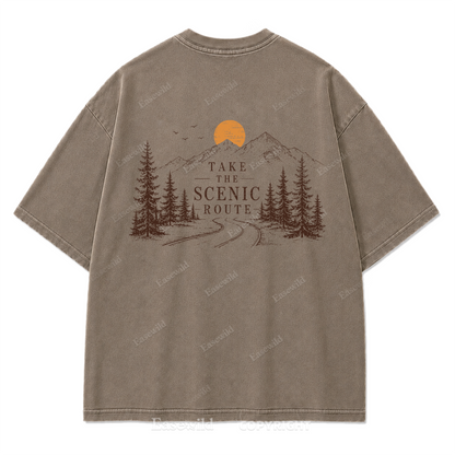 Take The Scenic Route Minimal Washed Print Tee