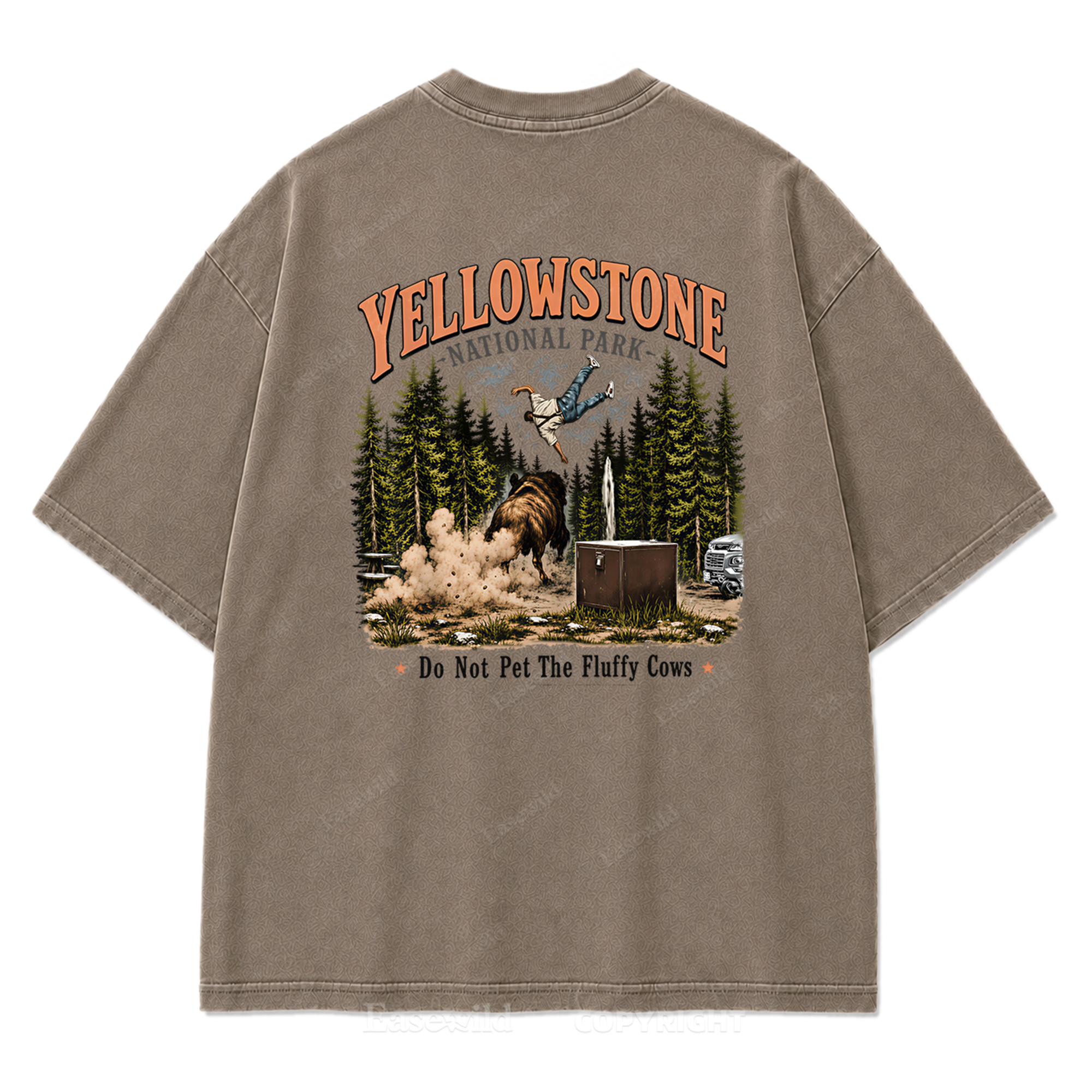 Yellowstone National Park Fluffy Cows Graphic Washed T-Shirt