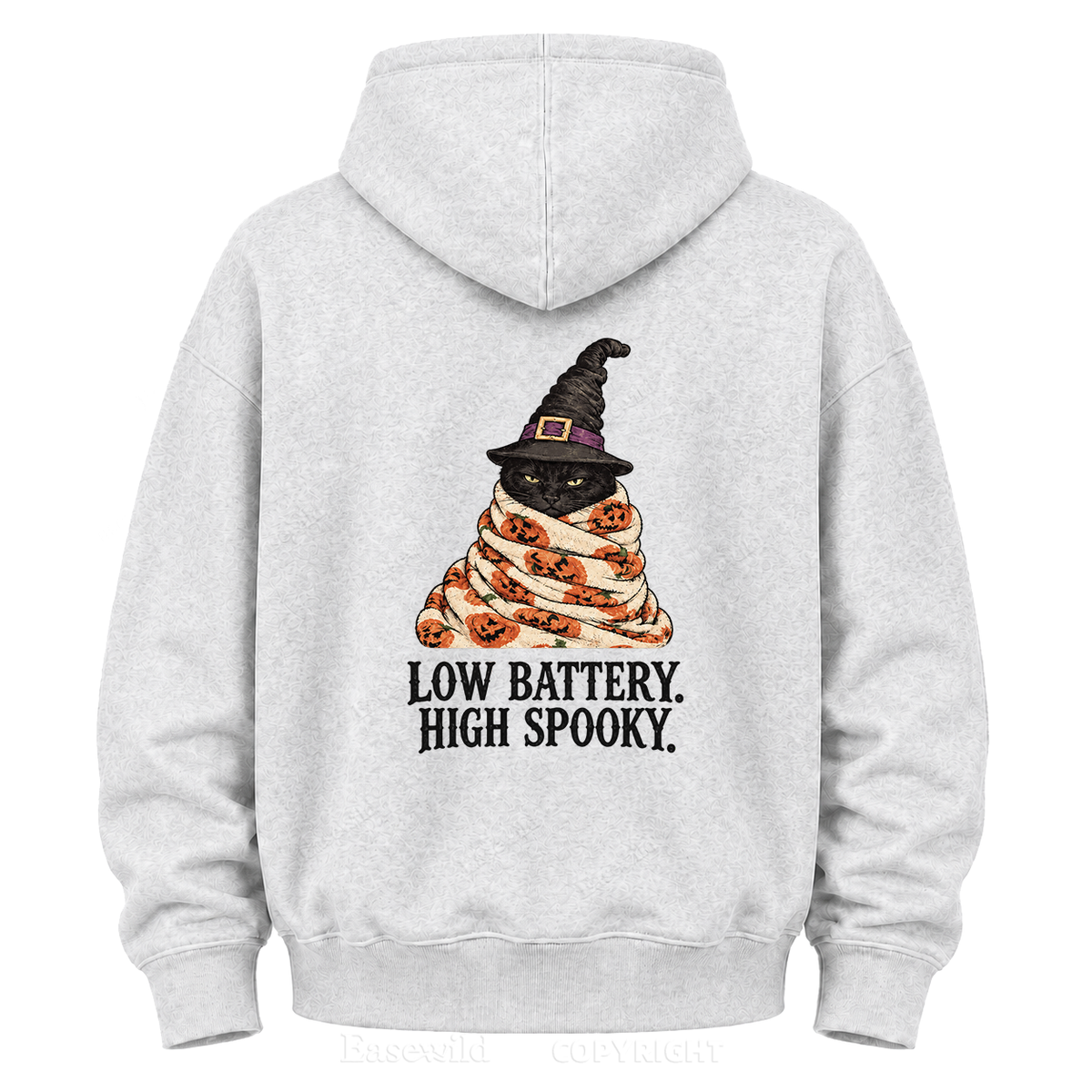 Low Battery High Spooky Black Cat Halloween Graphic Hoodie