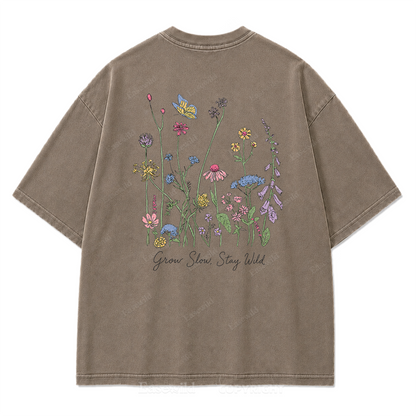 Grow Slow Stay Wild Wildflower Washed Print Tee