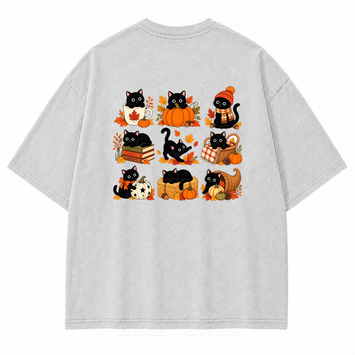 Autumn Black Cats & Pumpkins Washed Graphic T-Shirt
