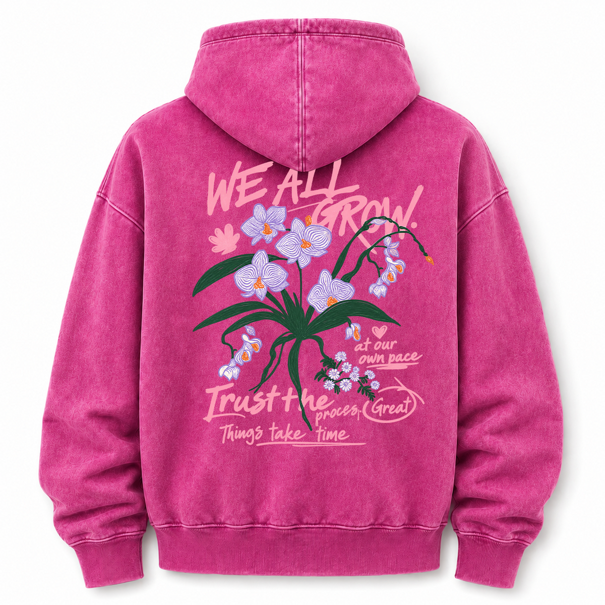 We All Grow Floral Botanical Washed Graphic Hoodie
