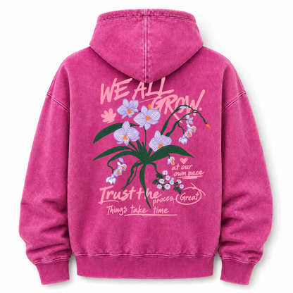 We All Grow Floral Botanical Washed Graphic Hoodie