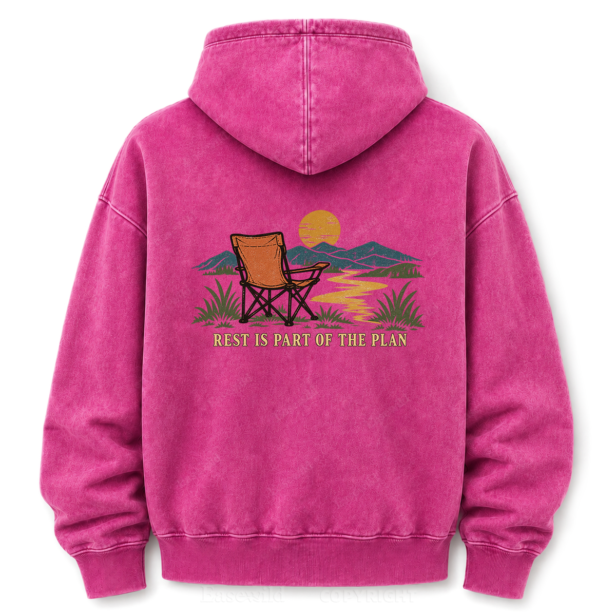 Vintage Camping Sunset Back Print Washed Graphic Hoodie