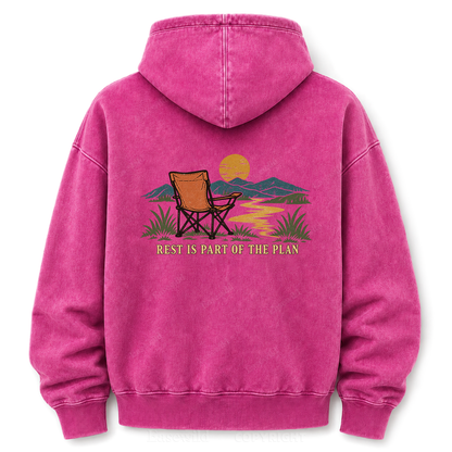 Vintage Camping Sunset Back Print Washed Graphic Hoodie