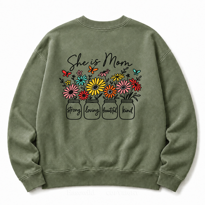 She Is Mom Floral Washed Graphic Sweatshirt