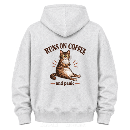 Runs On Coffee And Panic Tabby Cat Graphic Hoodie