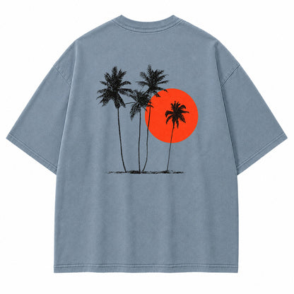 Crimson Palm Sunset Graphic T-Shirt