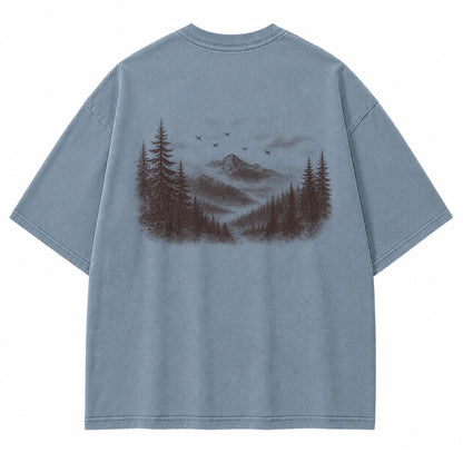 Through the Mist Pine Forest Graphic T-Shirt