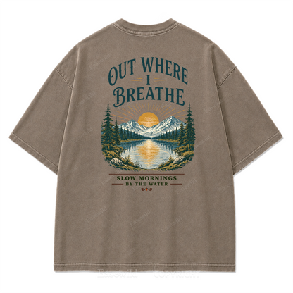T-Shirt „Out Where I Breathe“ mit gewaschenem Print