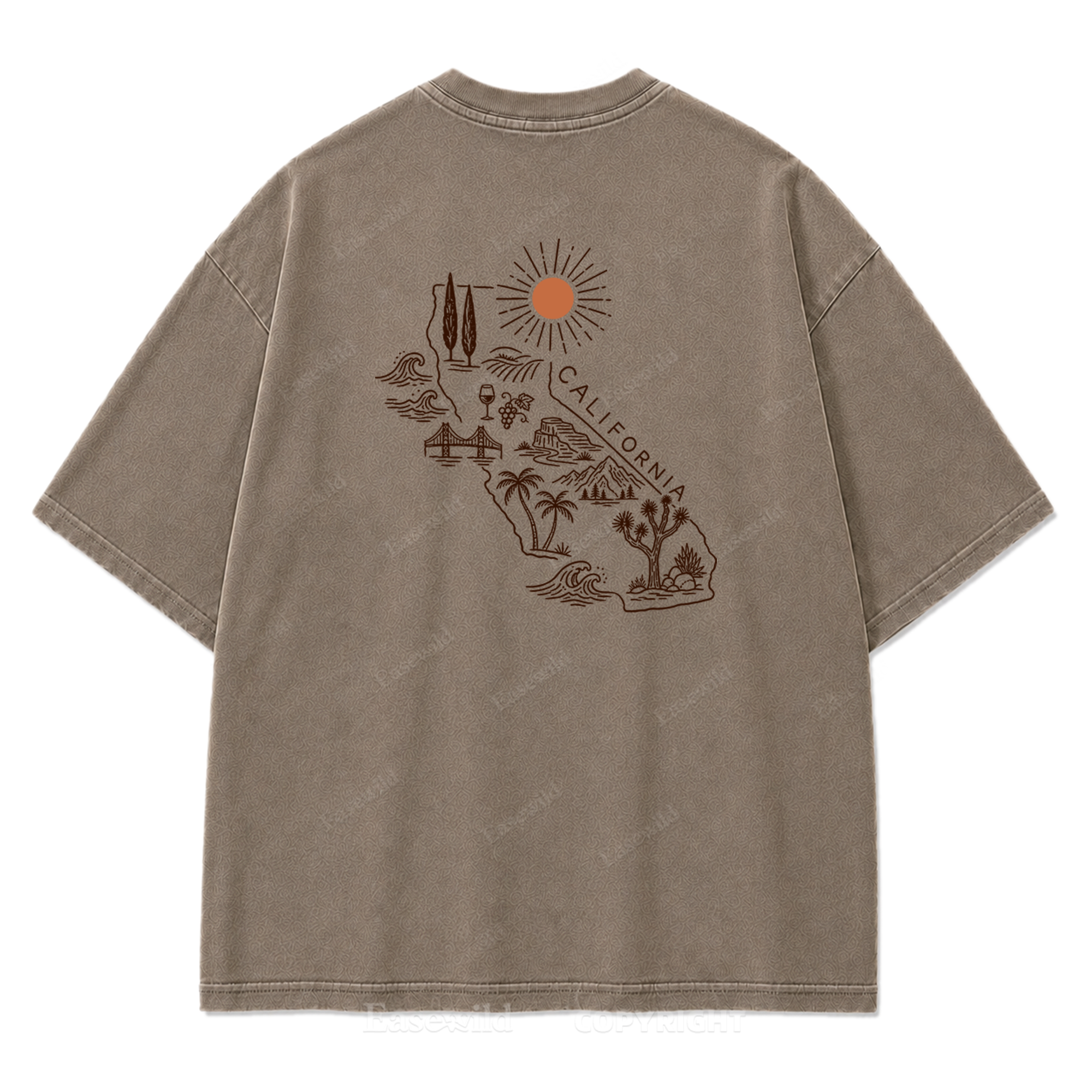 T-Shirt mit Kalifornien-Umriss in verwaschenem Druck