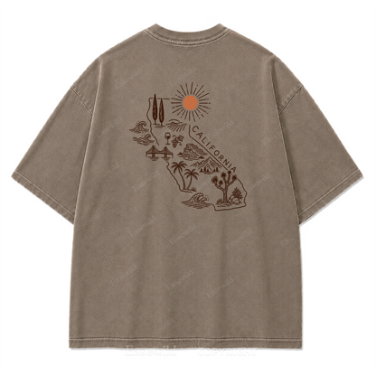 T-Shirt mit Kalifornien-Umriss in verwaschenem Druck