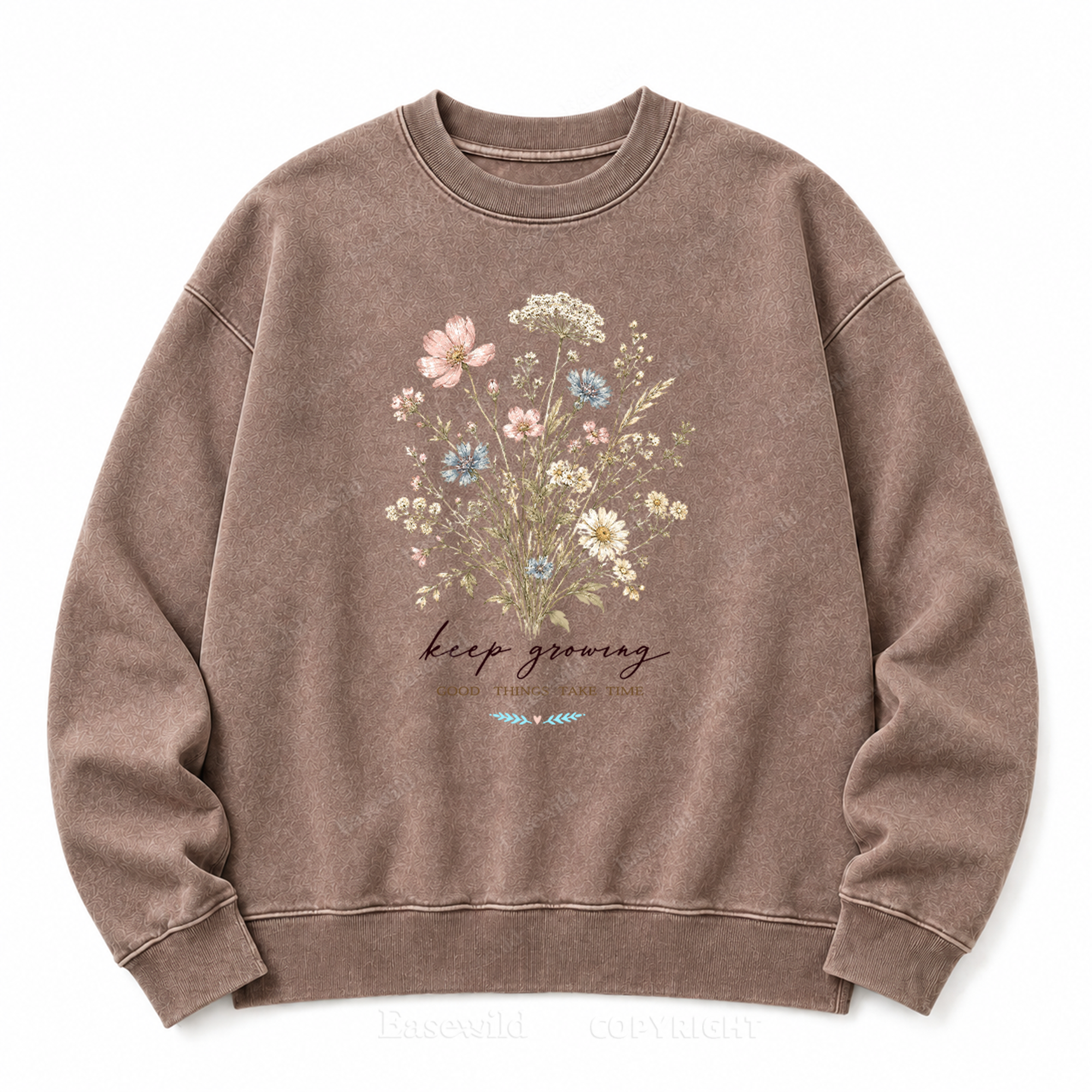 Keep Growing Front Graphic Washed Crewneck