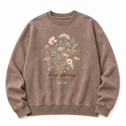 Keep Growing Front Graphic Washed Crewneck
