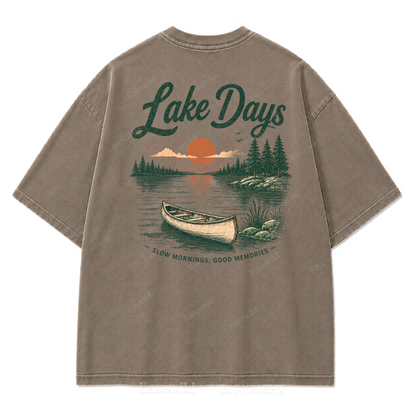 Lake Days Slow Mornings Graphic Washed T-Shirt