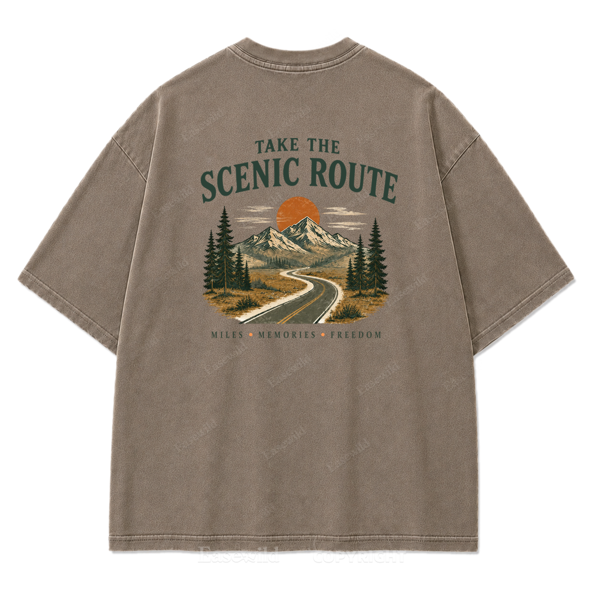 T-Shirt mit gewaschenem Print „Wo die Panoramaroute Meilen in Erinnerungen verwandelt“