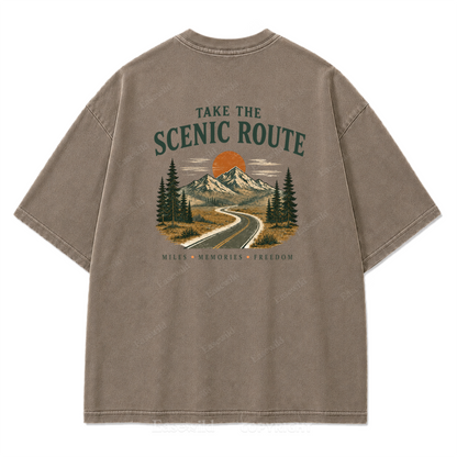 T-Shirt mit gewaschenem Print „Wo die Panoramaroute Meilen in Erinnerungen verwandelt“