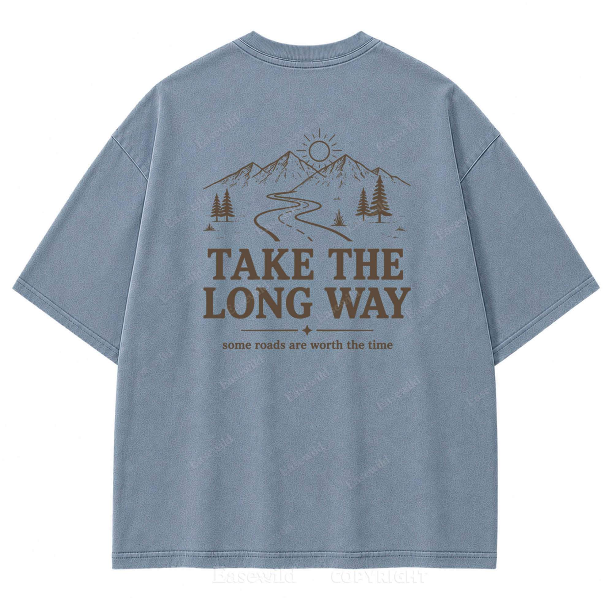 Take the Long Way Mountain Washed Back Print Tee