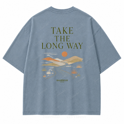 Take the Long Way Washed Back Print Tee