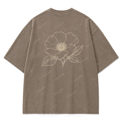 Blue Line Flower Washed Print T-Shirt