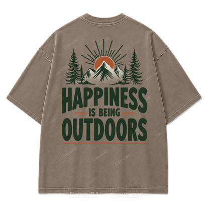 Happiness Lives Outside Washed Print Tee