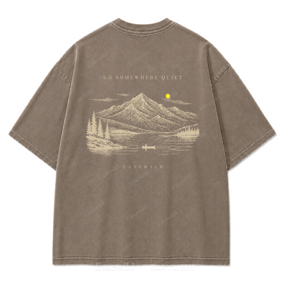 T-Shirt mit gewaschenem Druckmotiv „Ruhiger Alpensee“