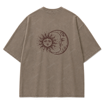 Sun and Moon Eclipse Celestial Washed Print Tee