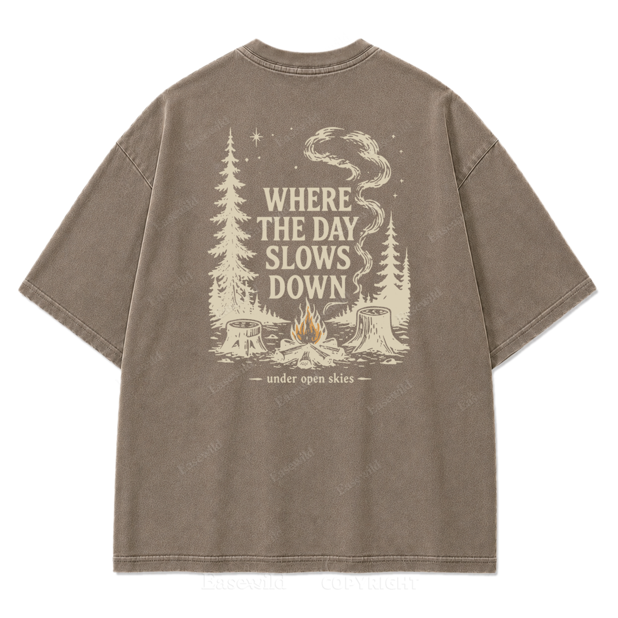T-Shirt mit gewaschenem Aufdruck „Slow Day Open Skies“