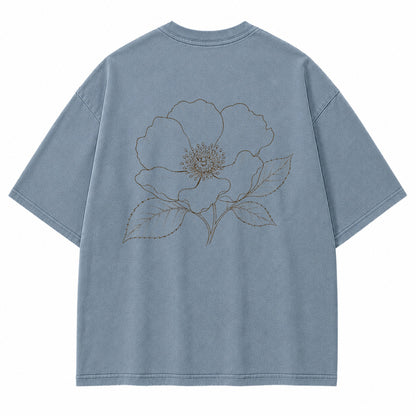 Blue Line Flower Graphic T-Shirt