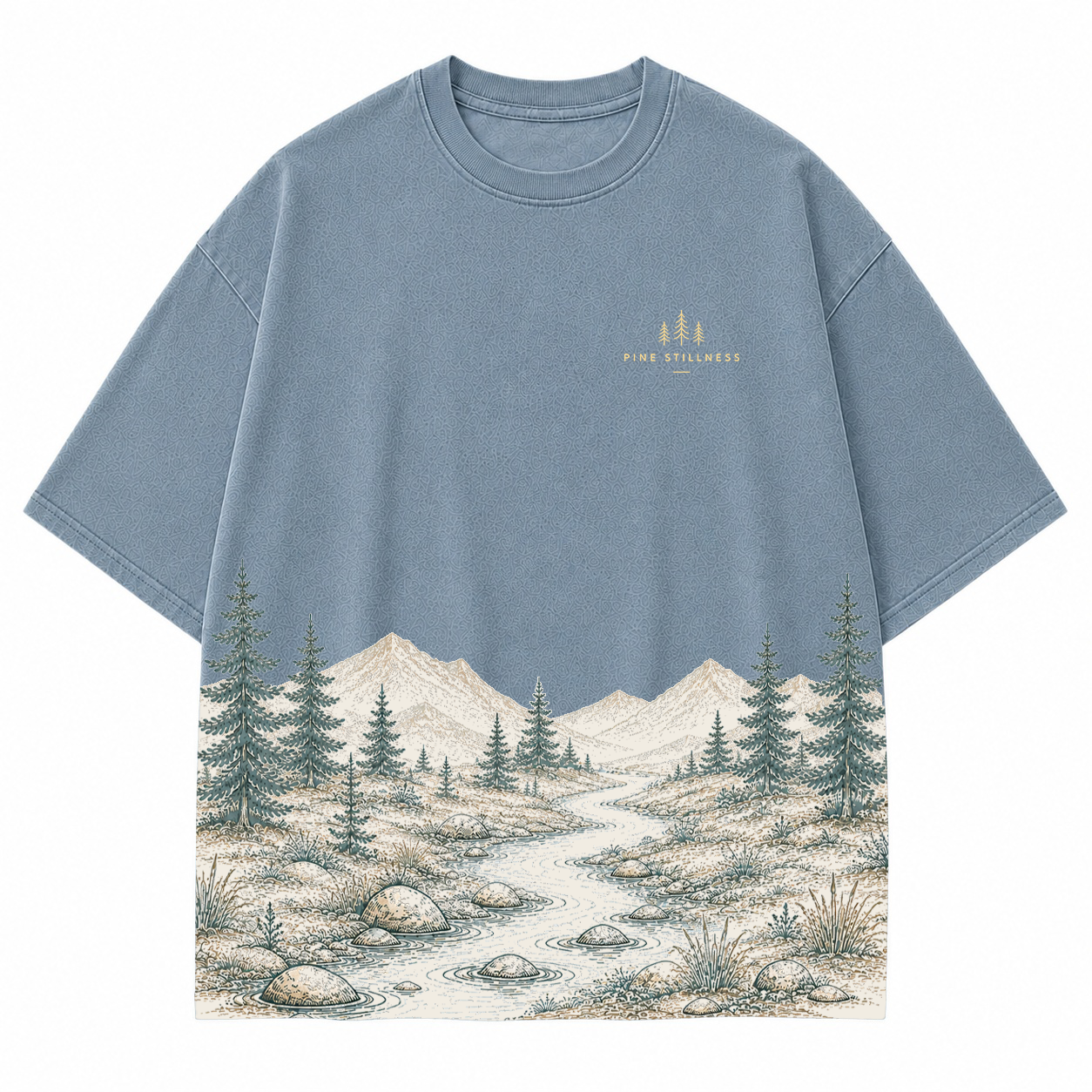 Pine Stillness River Landscape Graphic T-Shirt
