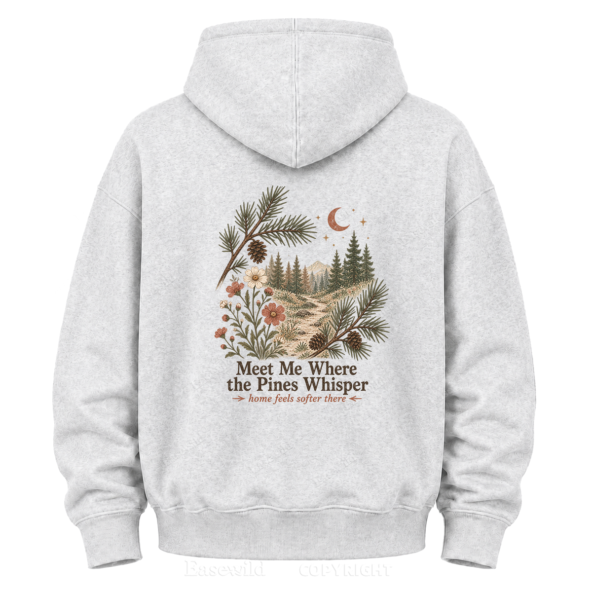 Meet Me Where the Pines Whisper Vintage Woodland Graphic Hoodie