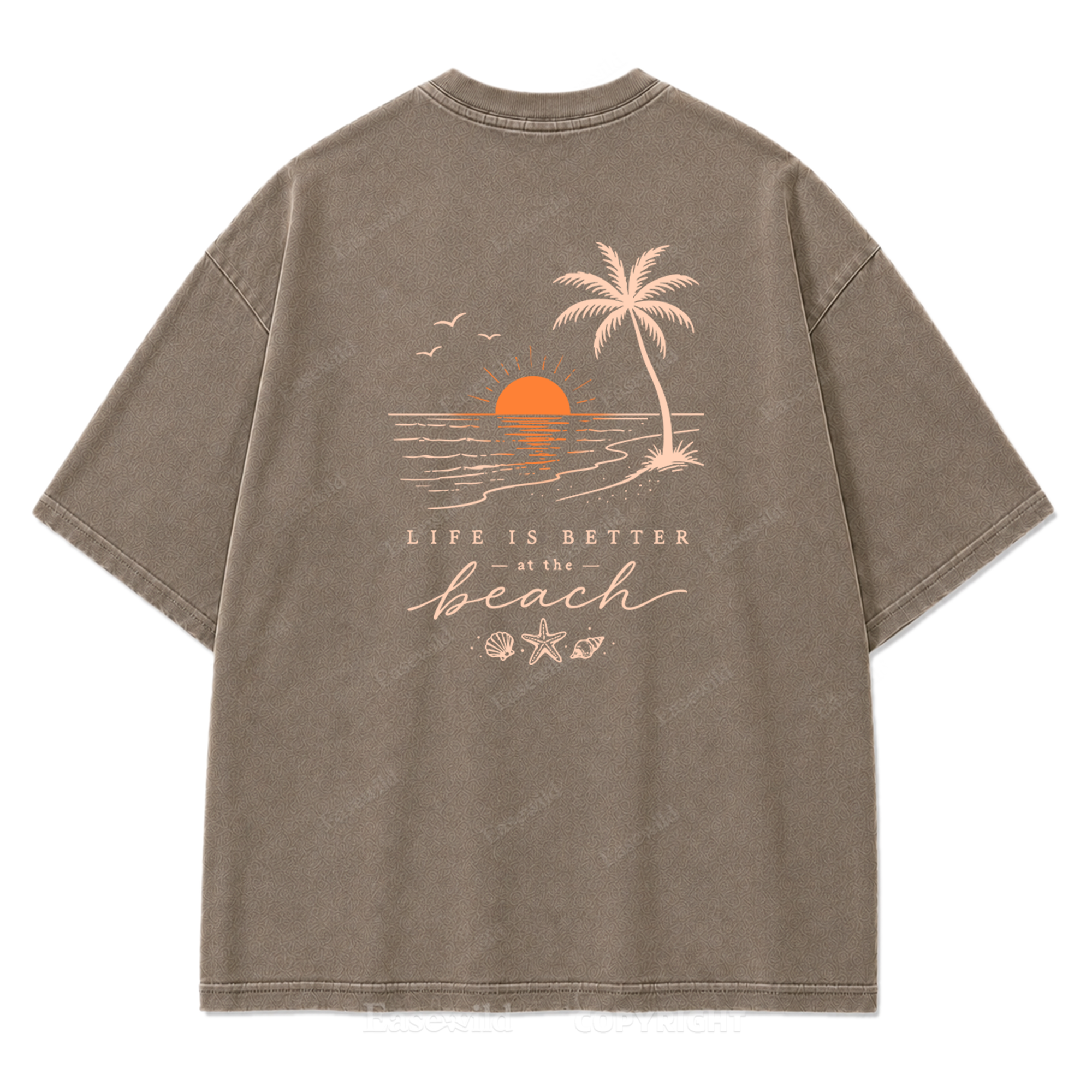 T-Shirt mit gewaschenem Aufdruck „Life Is Better at the Beach“