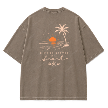 T-Shirt mit gewaschenem Aufdruck „Life Is Better at the Beach“