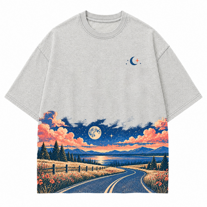 Vintage Moonlit Road & Lake Washed Graphic T-Shirt