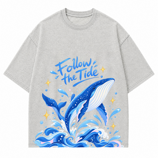 "Follow the Tide" Whale & Ocean Washed Graphic T-Shirt